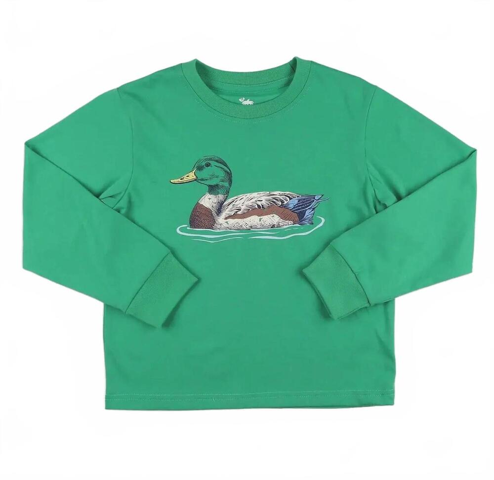 NEW SHRIMP AND GRITS KIDS boy's mallard long sleeve tee in green